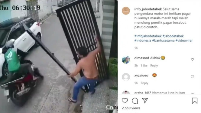Viral Video Pengemudi Motor Berjaket Go-Jek Tidak Marah Tertimpa Pagar