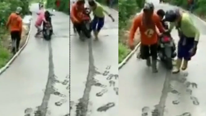 Viral Pemotor Pucat Pasi Diomelin Pengecor Jalan