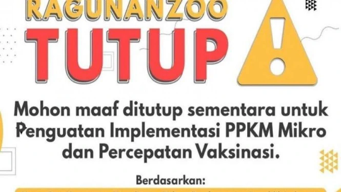 Angka COVID-19 Naik, Taman Margasatwa Ragunan Tutup Sementara