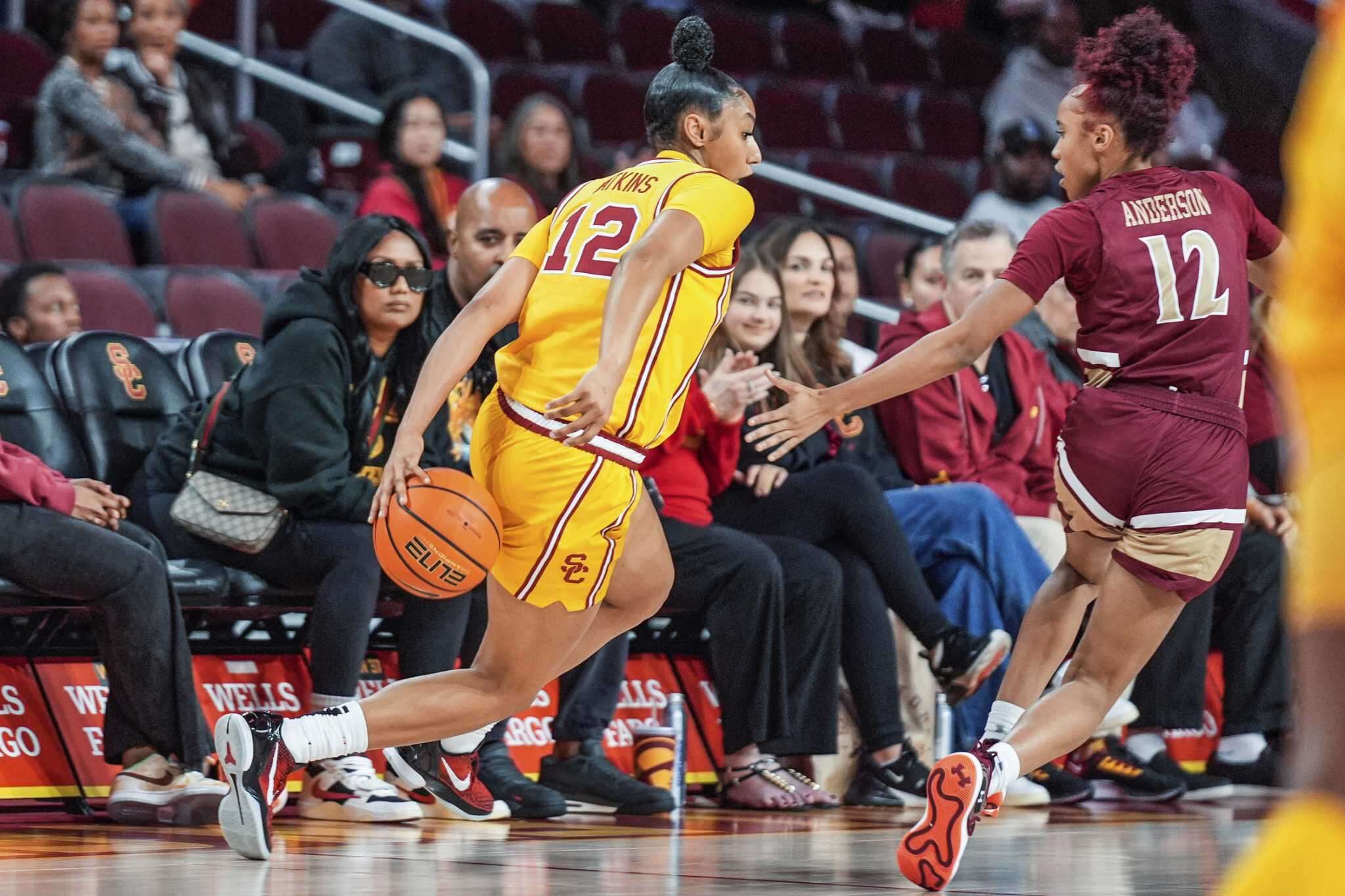 JuJu Watkins scores 26 points to lead No. 5 Southern California past Elon 88-30