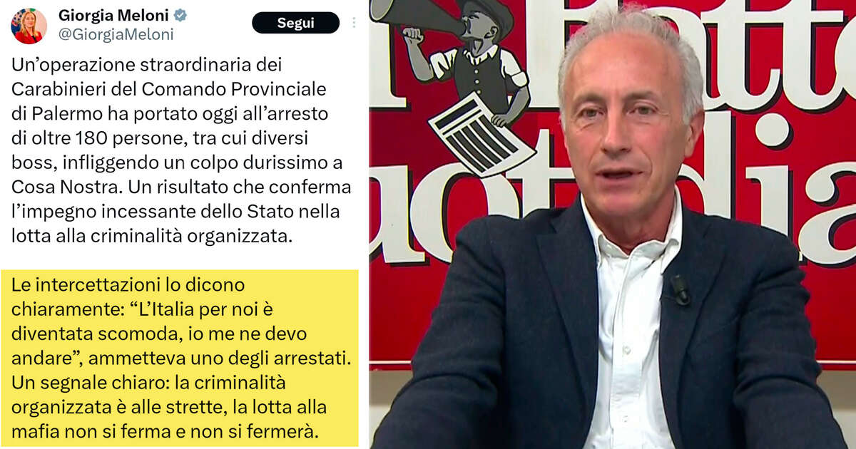 Travaglio a La7: “Meloni ha pubblicato una intercettazione, quindi ha commesso un reato e ha violato la legge Bavaglio che ha fatto lei”