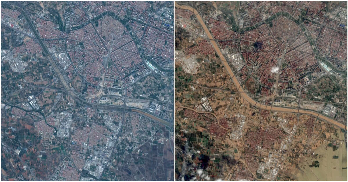 Prima e dopo l’alluvione, le immagini satellitare su Valencia sono impressionanti – Video