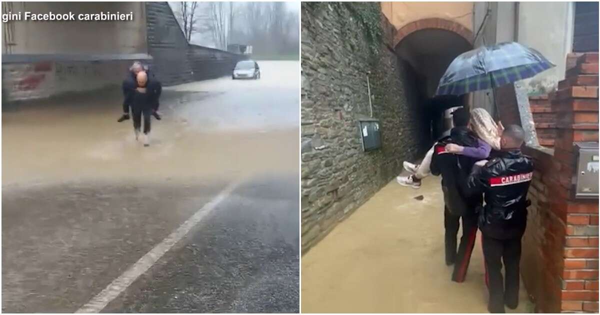 Allerta rossa a Firenze, donna intrappolata sotto un cavalcavia salvata dai carabinieri. Anziani evacuati in braccio dai militari – Video