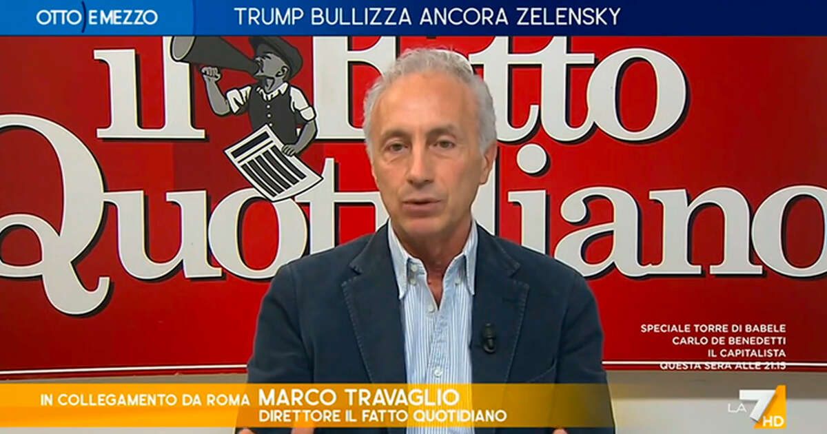 Scontro Trump-Zelensky, Travaglio a La7: “Gli Usa hanno tolto al presidente ucraino il Fentanyl bellicista con cui lo avevamo drogato per 3 anni”