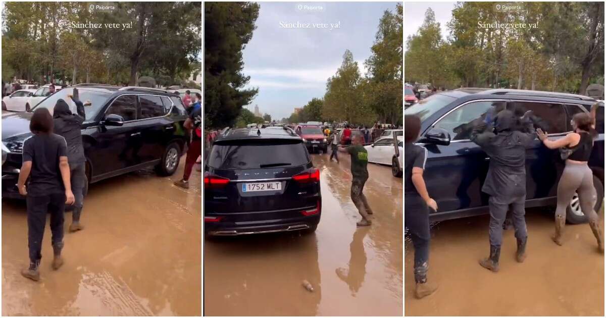 Valencia, Sanchez interrompe la visita a Paiporta. Tra insulti e fischi, l’auto del premier presa a calci e bastonate (video)