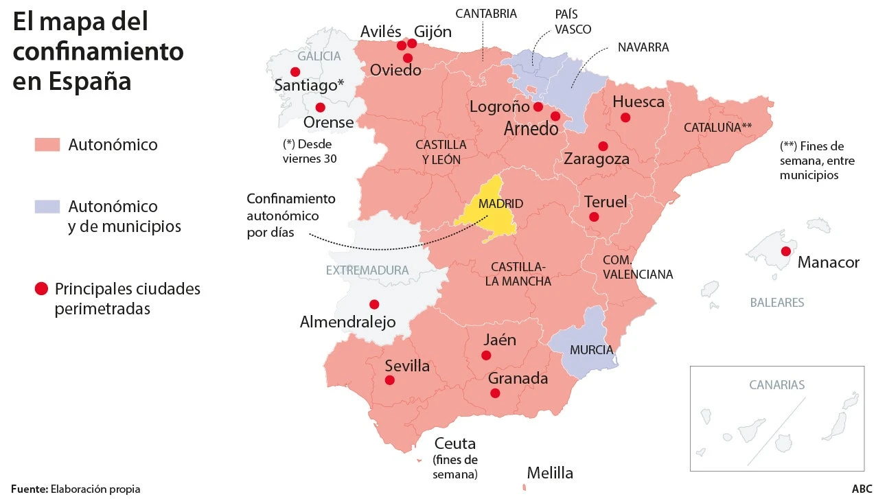 El mapa de las restricciones en España para el puente de Todos los Santos: así está la situación en cada comunidad