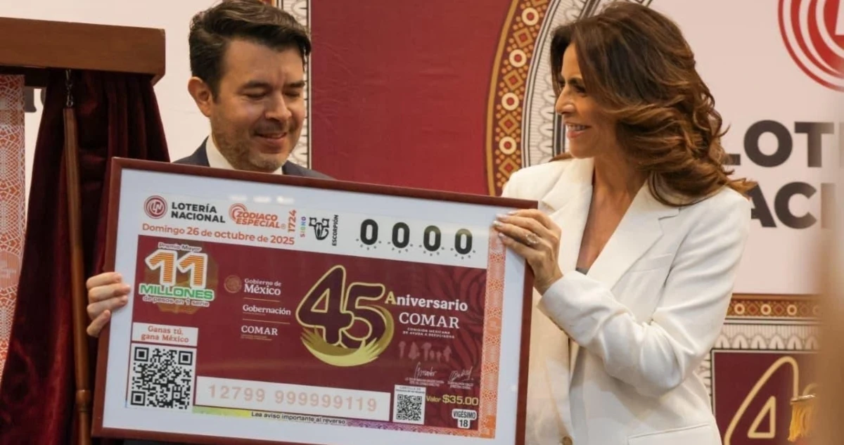 La Lotenal devela billete por los 45 años de la Comar; destaca labor para dar refugio