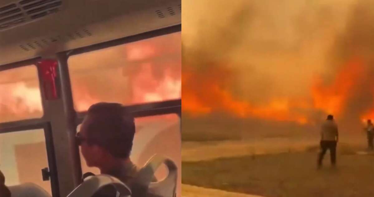 VIDEO ¬ Incendio alcanza a camión en NL; pasajeros bajan para huir de las llamas