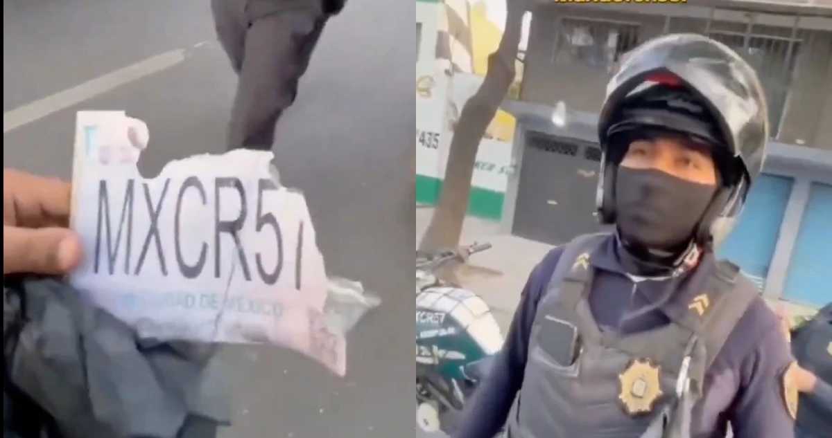 VIDEO: Policías de CdMx llevan placa falsa en moto; los exponen y la SSC los suspende