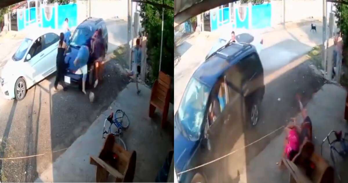 VIDEO ¬ Conductor atropella a una familia en la puerta de su casa en Kanasín, Yucatán