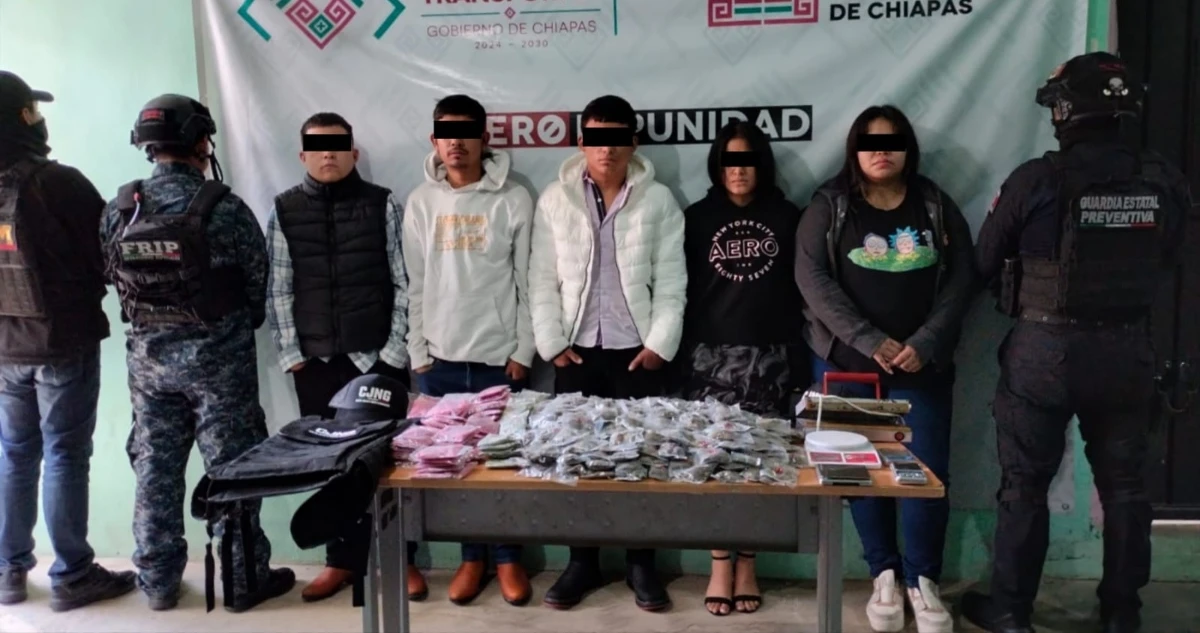 Cinco presuntos miembros del CJNG caen en Chiapas; llevaban 2 mil dosis de droga
