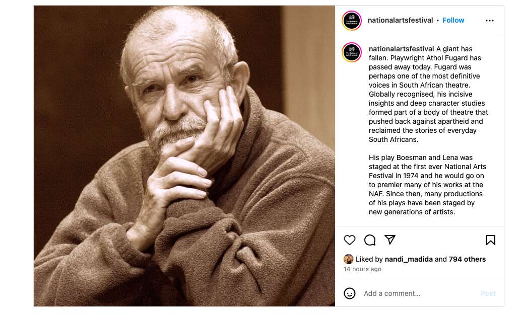 Tributes Pour In for South African Theatre Legend Athol Fugard