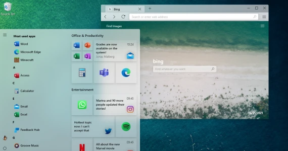 Nowy wygląd Windowsa 10 z efektem rozmycia