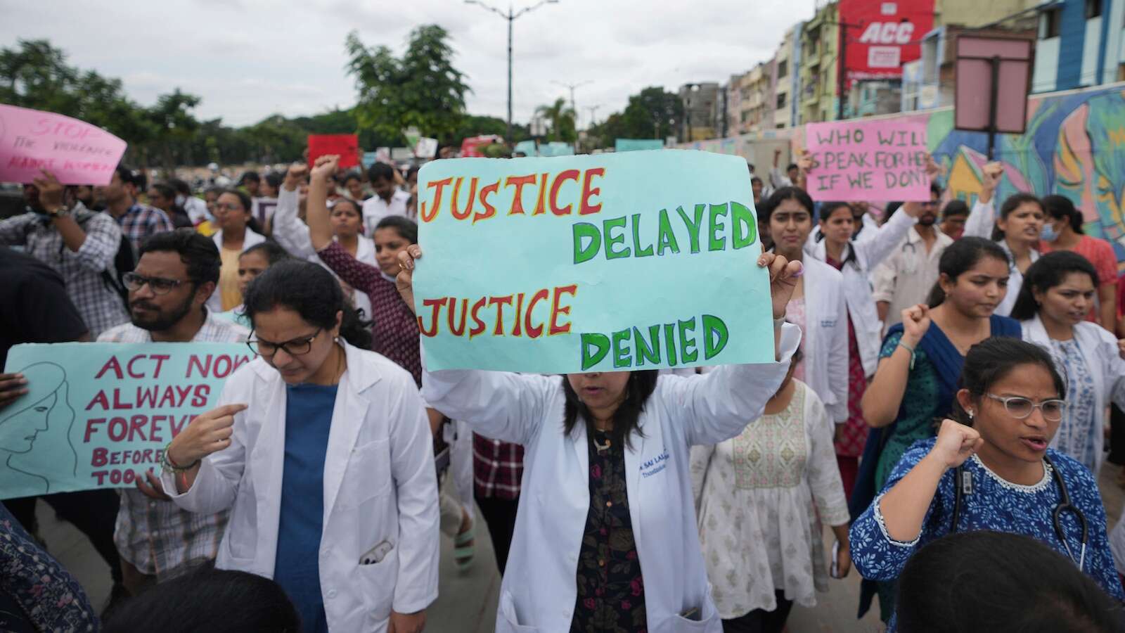 Indian police fire teargas and water cannons at rally against rape and killing of trainee doctor