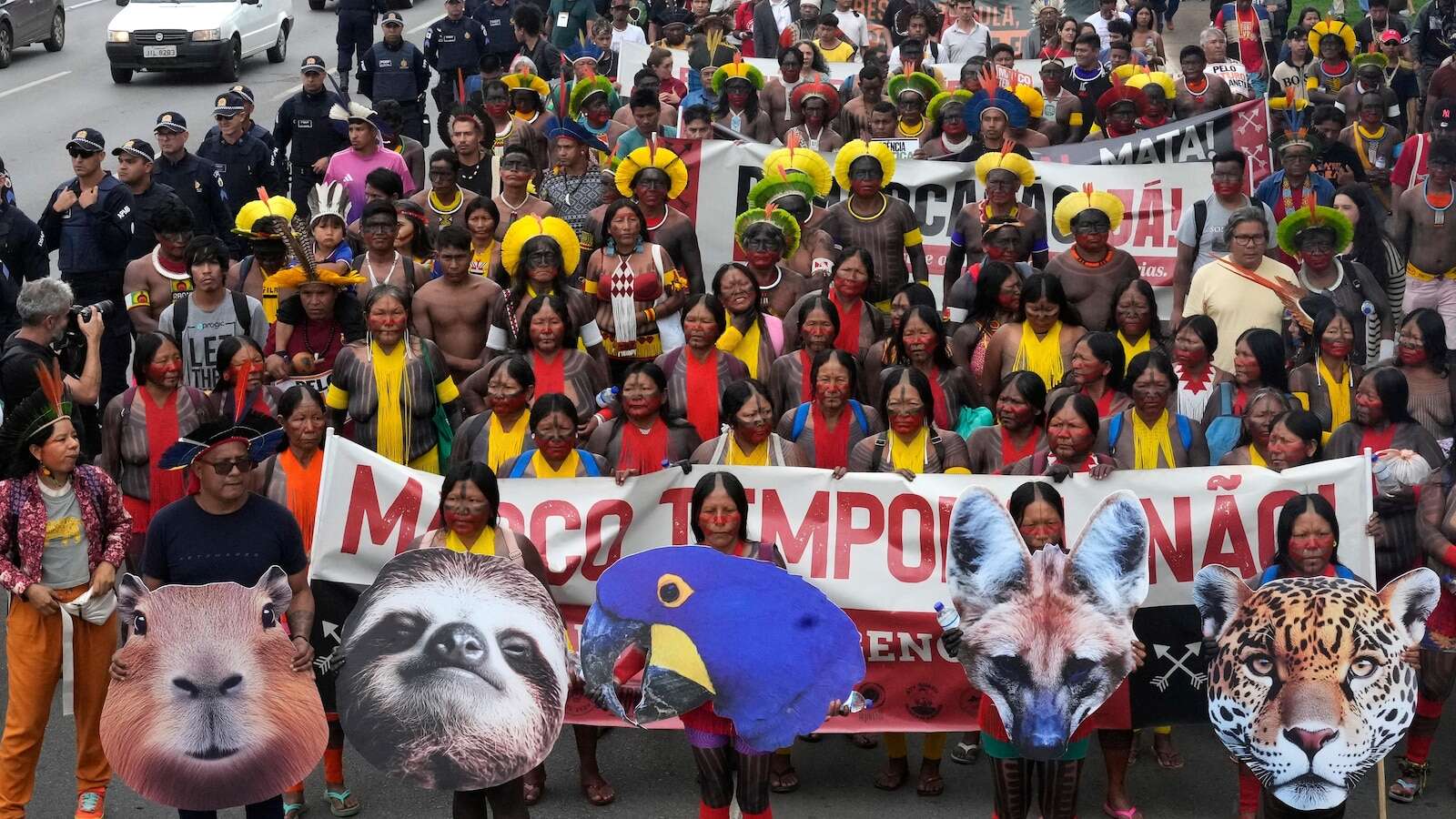 Indigenous people march in Brazil's capital against bill limiting land rights