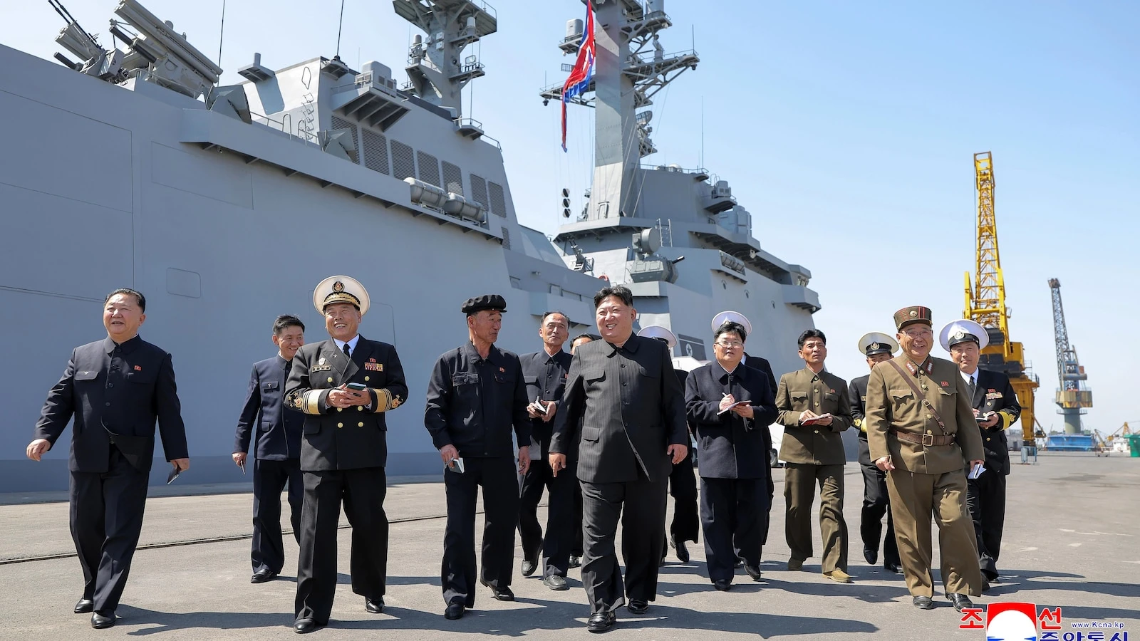 North Korean leader supervises missile tests from his naval destroyer