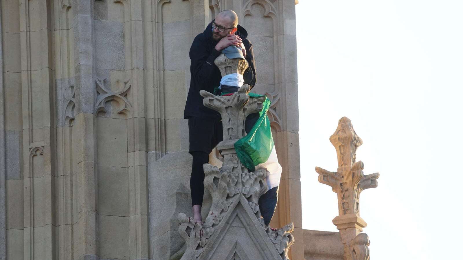 A man with a Palestinian flag who climbed London's Big Ben tower is arrested