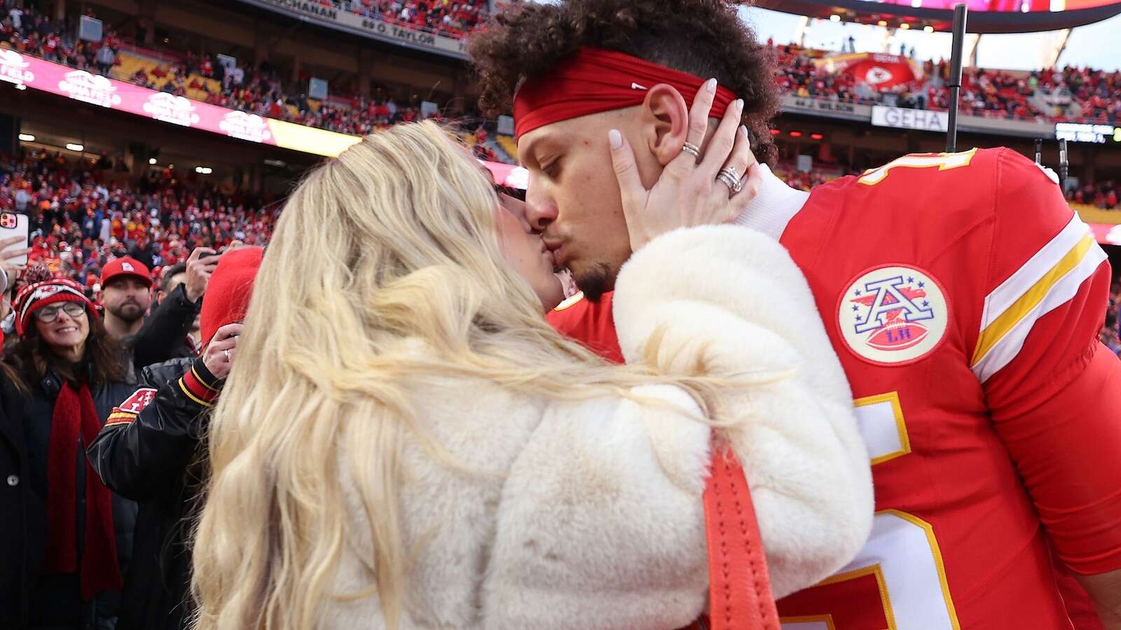 Patrick and Brittany Mahomes celebrate Kansas City Chiefs advancing to Super Bowl LIX