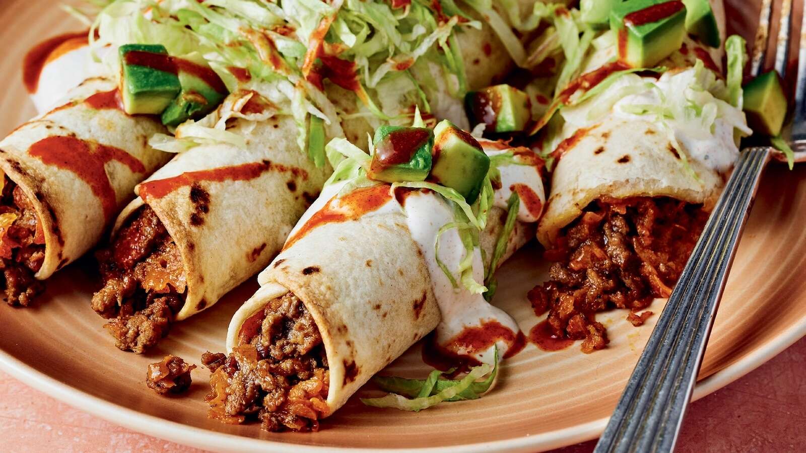 Cheesy beef sweet potato flautas recipe