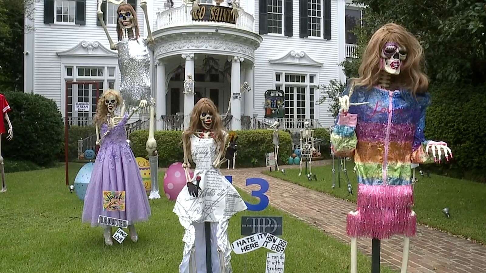 Homeowner goes all out with Taylor Swift-themed giant skeleton displayThe “scEras” tour is drawing visitors to one New Orleans home.10/4/2024 04:19:42 EDT