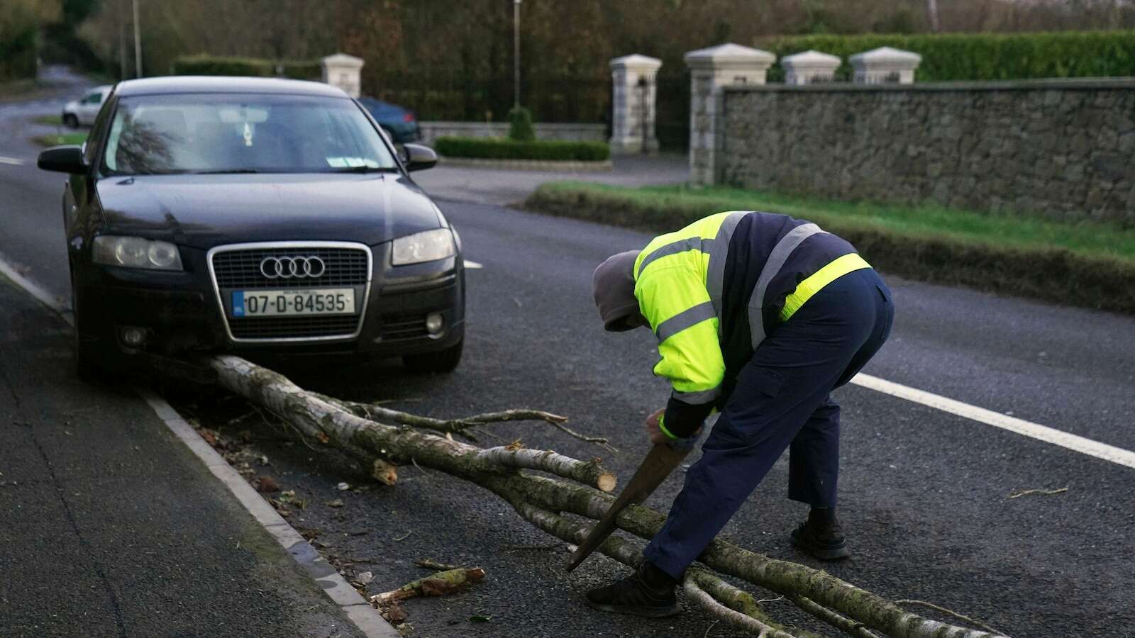 A fierce storm is lashing Ireland and Scotland with record winds, downing power lines