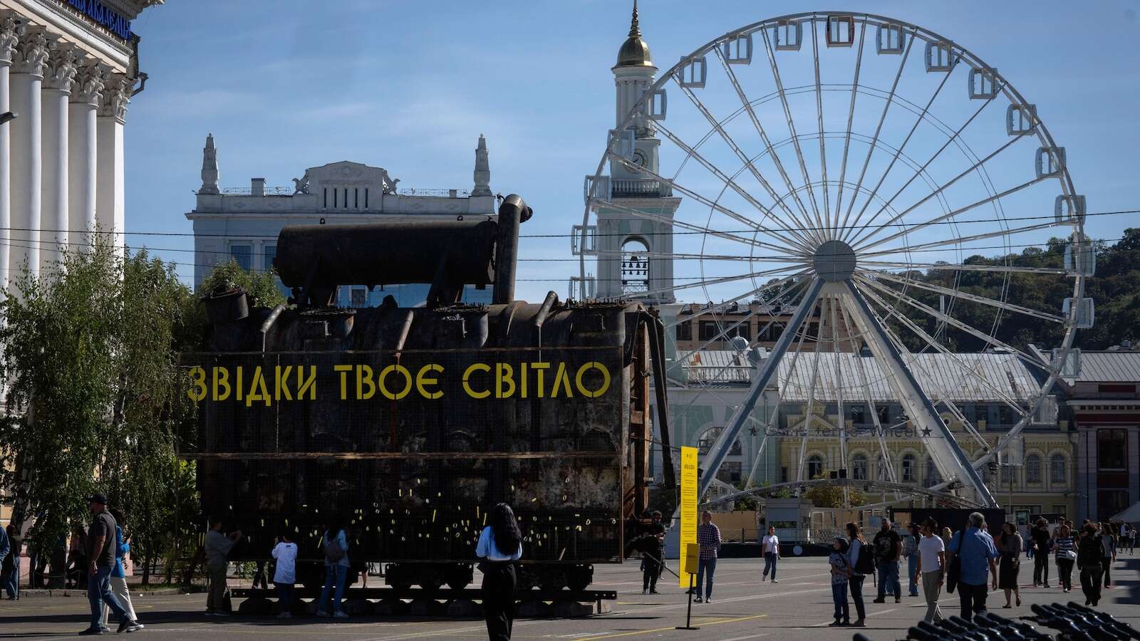 A charred transformer on a Kyiv square makes for an unusual Ukraine war exhibit