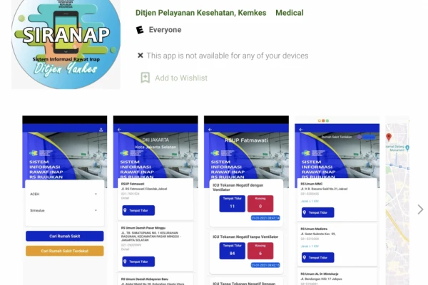 SIRANAP RS: Aplikasi Cek Kamar Kosong di RS dari Kemenkes