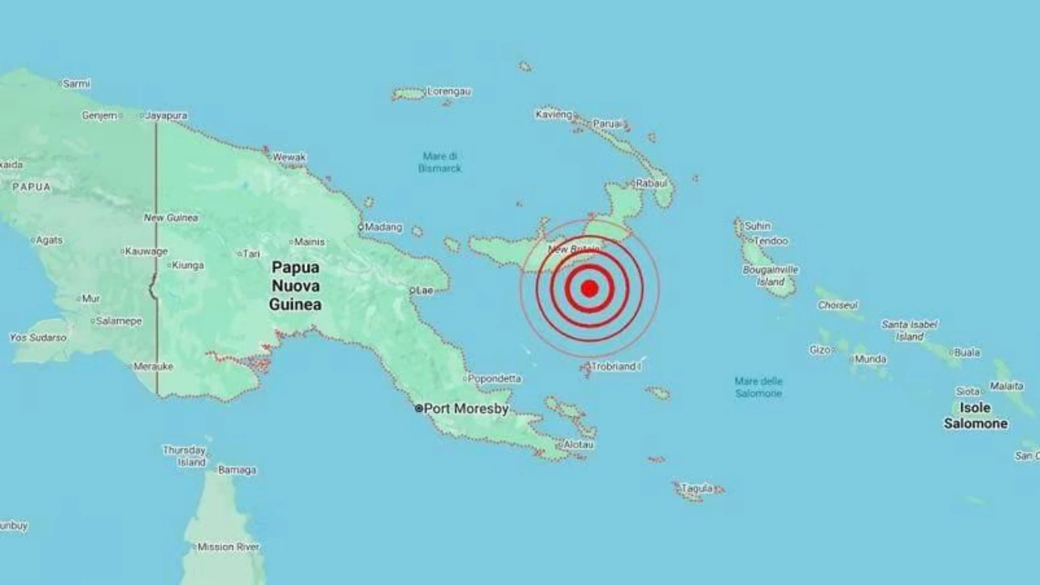 Terremoto di magnitudo 6.9 al largo della Papua Nuova Guinea, a una profondità di 72,5 chilometri