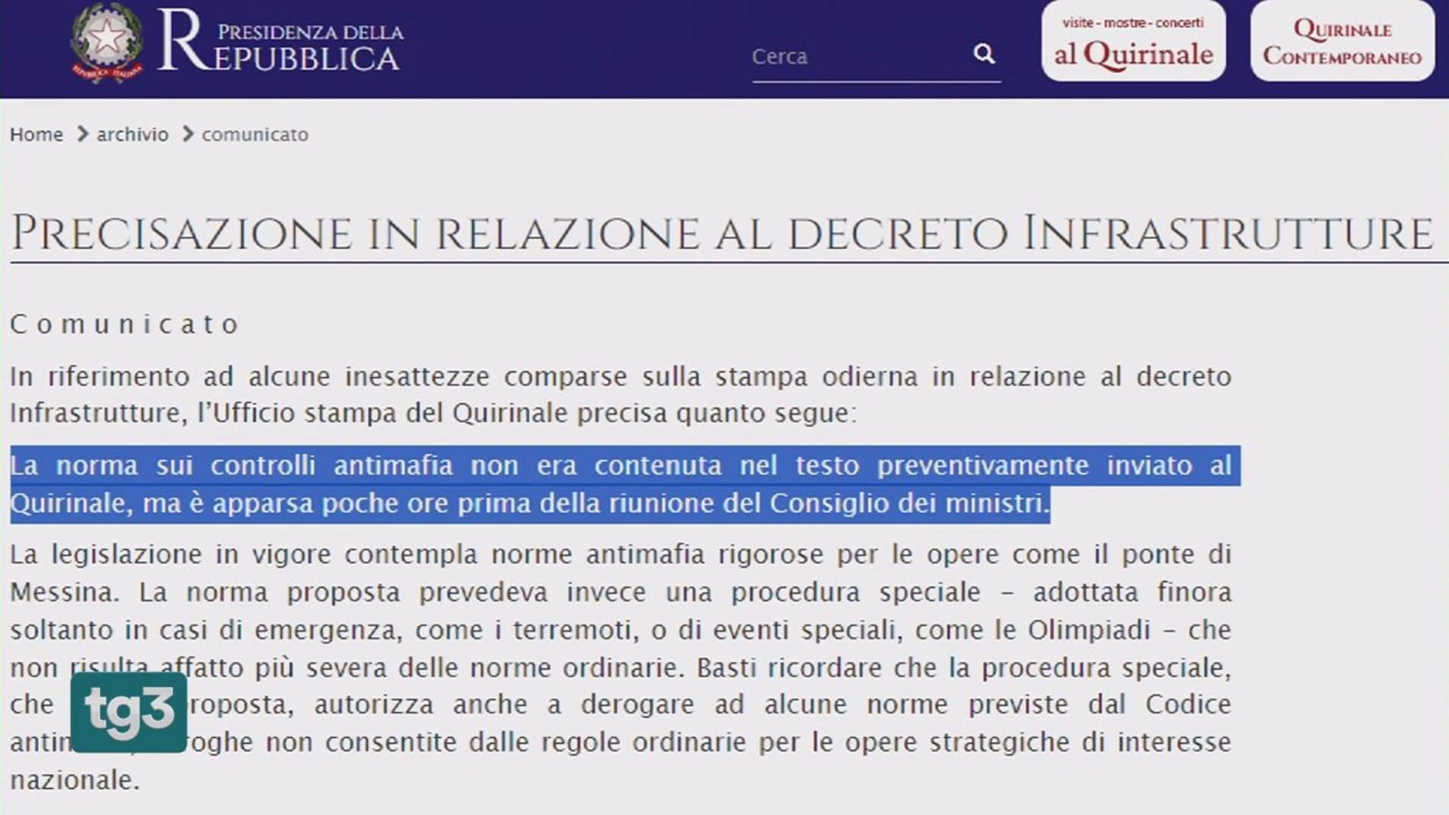 Ponte sullo Stretto, il Colle chiede di eliminare la norma su controlli antimafia. Disappunto Lega