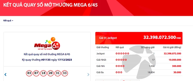 Tìm thấy vé trúng Vietlott hơn 32 tỷ đồng