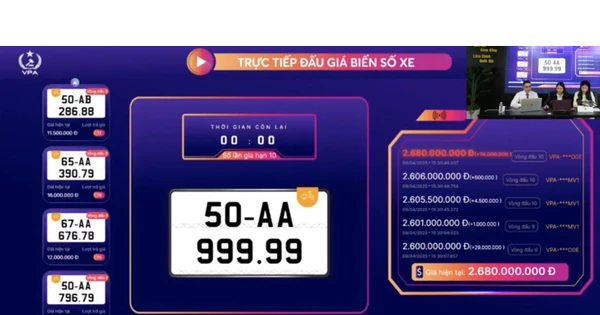 Biển số xe máy siêu đẹp 50AA-999.99 trúng đấu giá 2,68 tỷ đồng