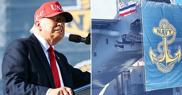 Tàu sân bay lộ 'vết sẹo 8 tháng chưa lành' - Ông Trump phát biểu ngay phía trước: Hải quân Mỹ nói sao?