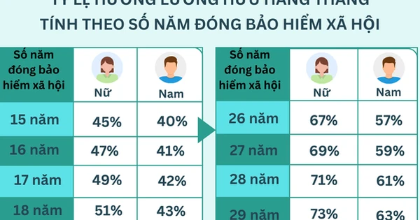 Tra cứu tỷ lệ hưởng lương hưu hằng tháng tính theo số năm đóng BHXH