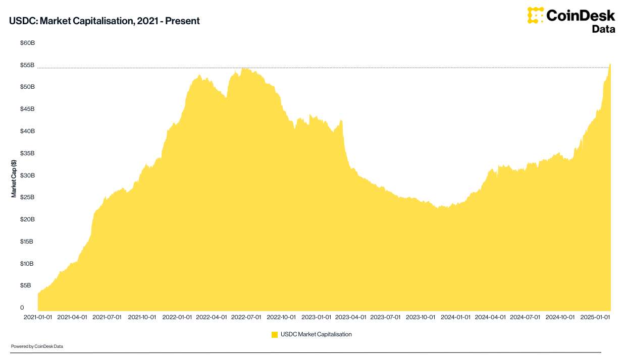 Circle's USDC Hits Record Market Cap Over $56B as Stablecoin Demand Soars