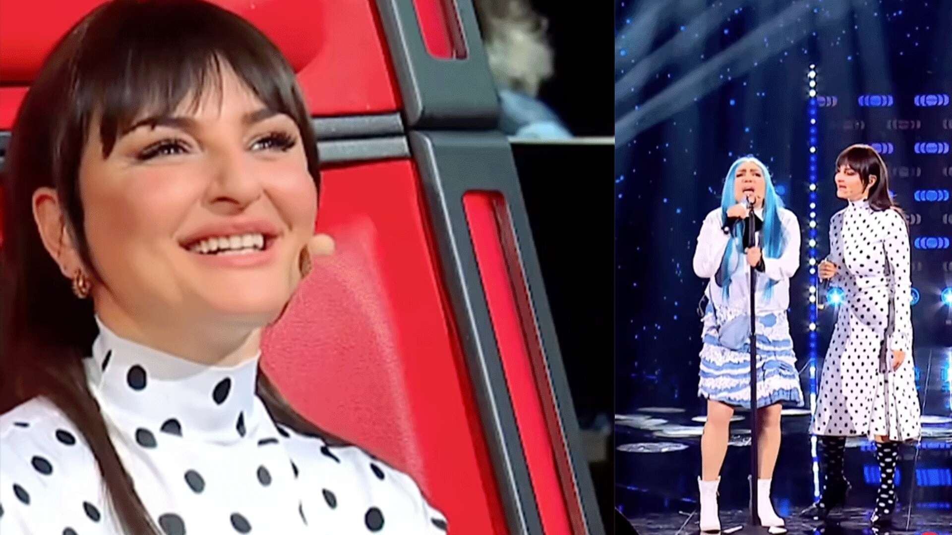 Arisa torna in Tv a The Voice Kids: quanto costa il look con gonna e calzini a pois