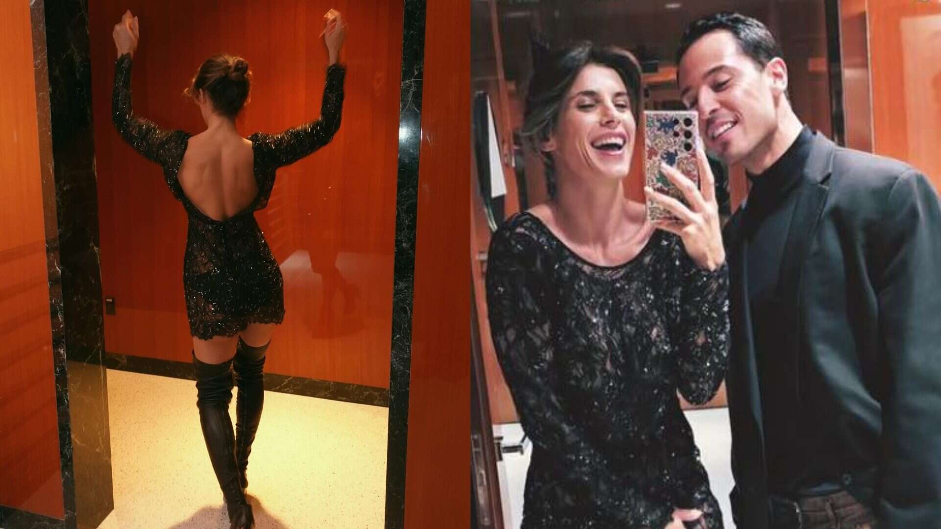 Elisabetta Canalis coperta solo di paillettes: schiena nuda e maxi cuissardes per il party invernale