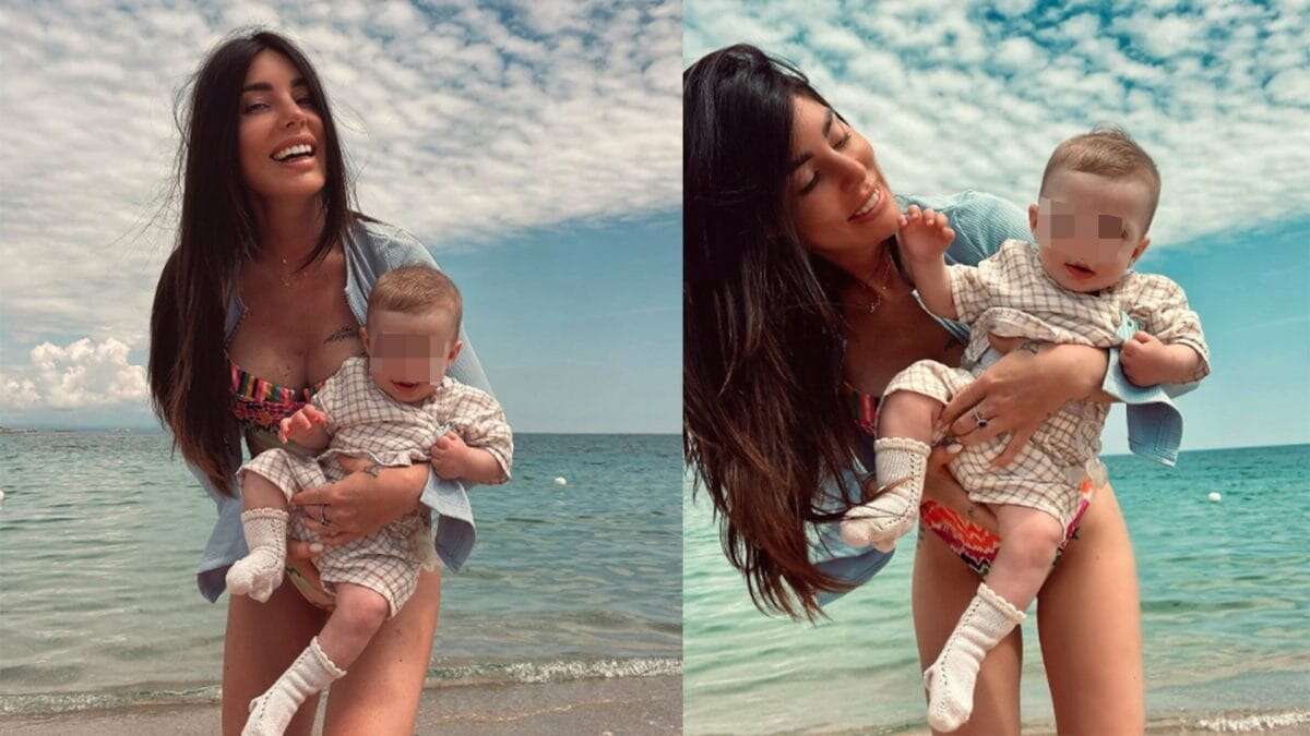 Bianca Atzei in costume con Noa Alexander: il tenero look a quadretti per la prima volta in spiaggia