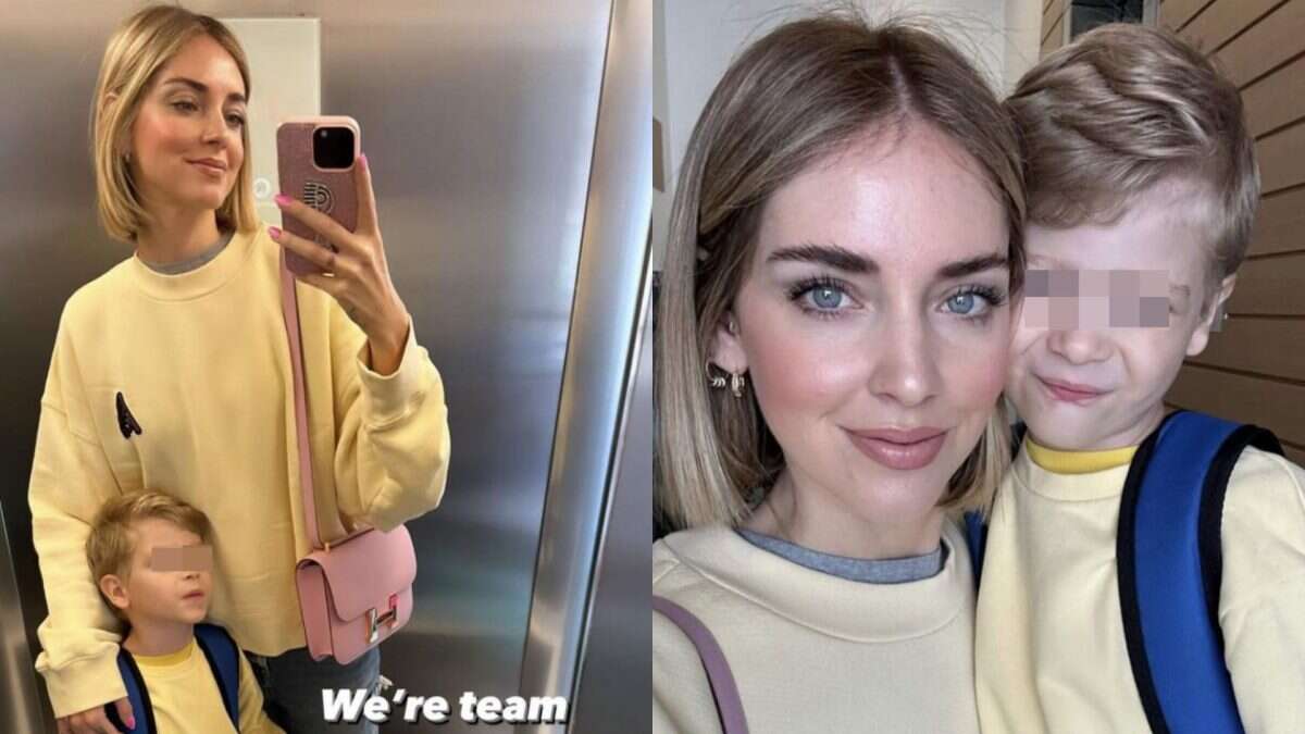 Chiara Ferragni e Leone come due gemelli: vestono coordinati con le felpe gialle