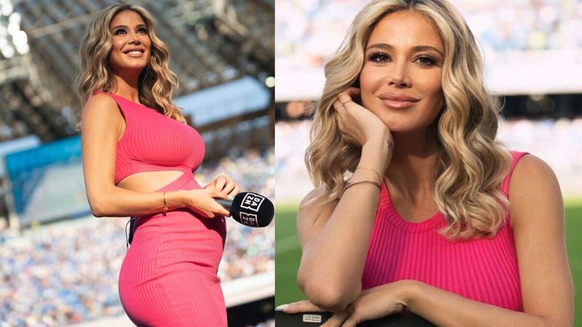 Diletta Leotta allo stadio col vestito cut-out che esalta il pancione: “Il futuro è rosa”