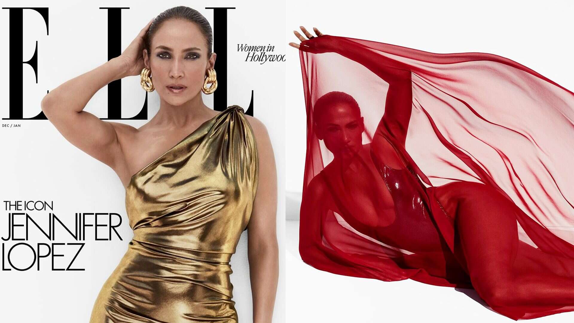 Jennifer Lopez avvolta nell’oro e sotto un velo rosso: posa con body in vinile e abito metallic