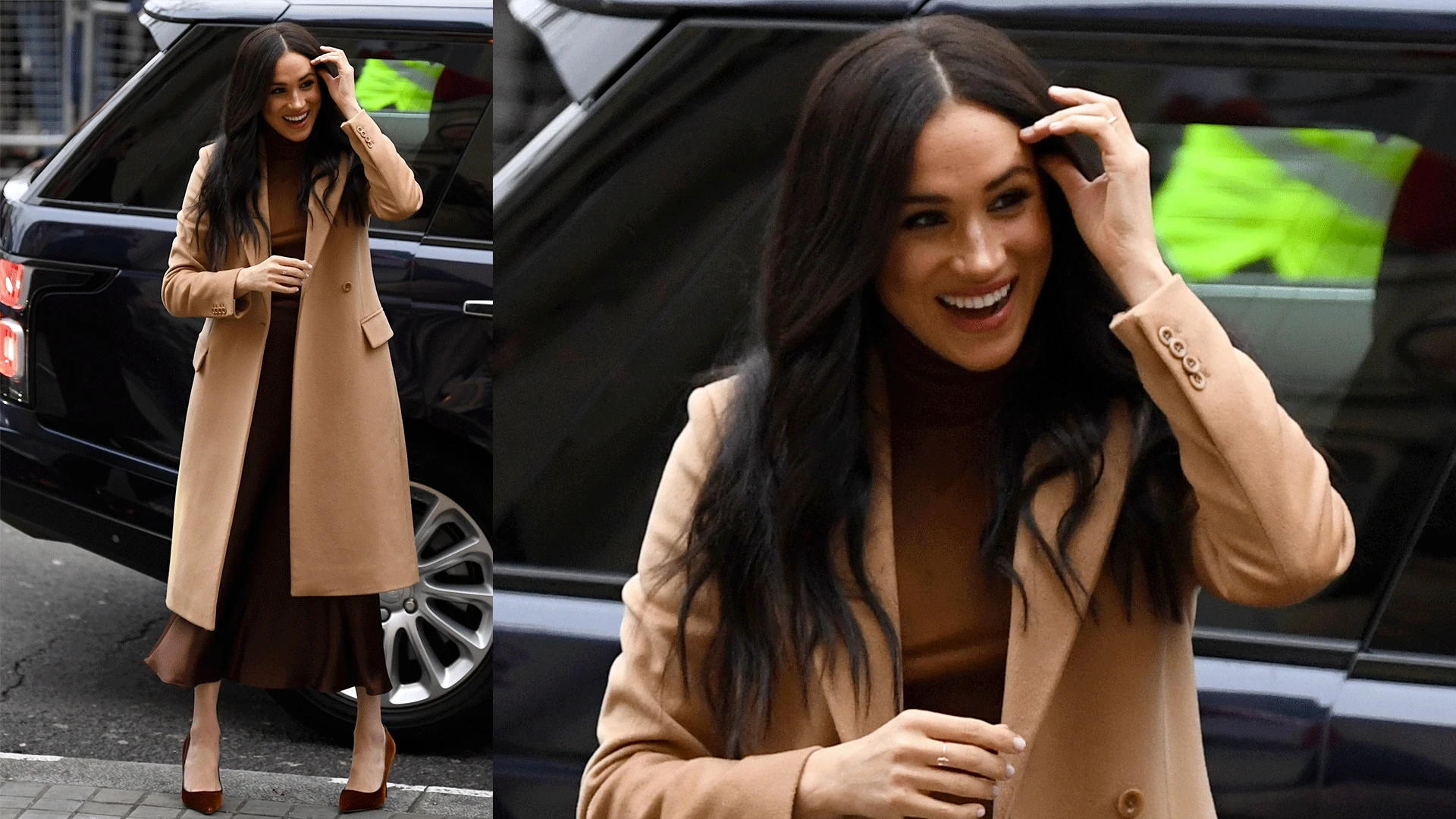 Meghan Markle sofisticata col cappotto cammello: il look della duchessa vale quasi 8000 euro