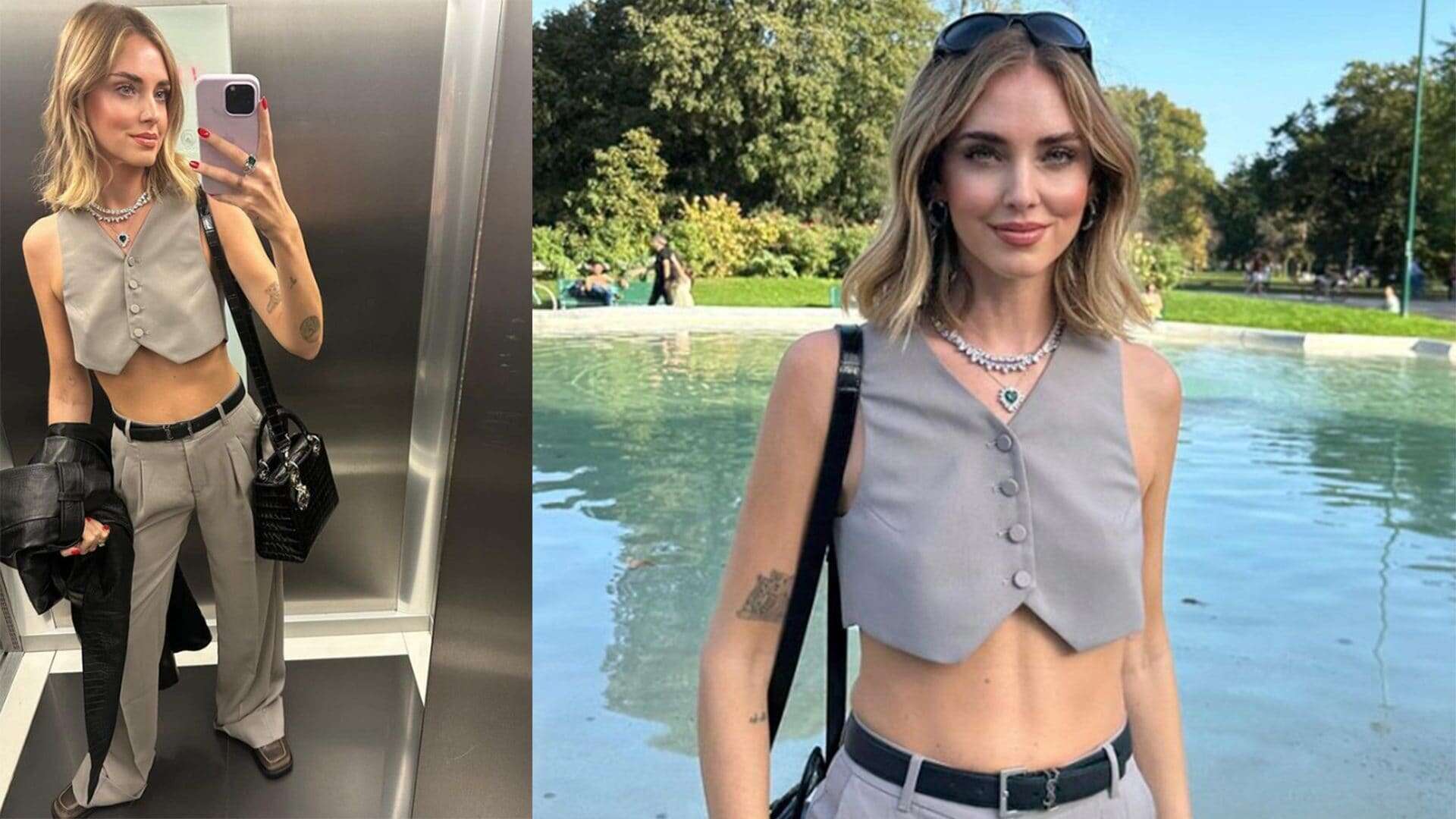 Chiara Ferragni dice addio al blazer: il tailleur trendy per l’autunno 2023 è con gilet e pancia scoperta