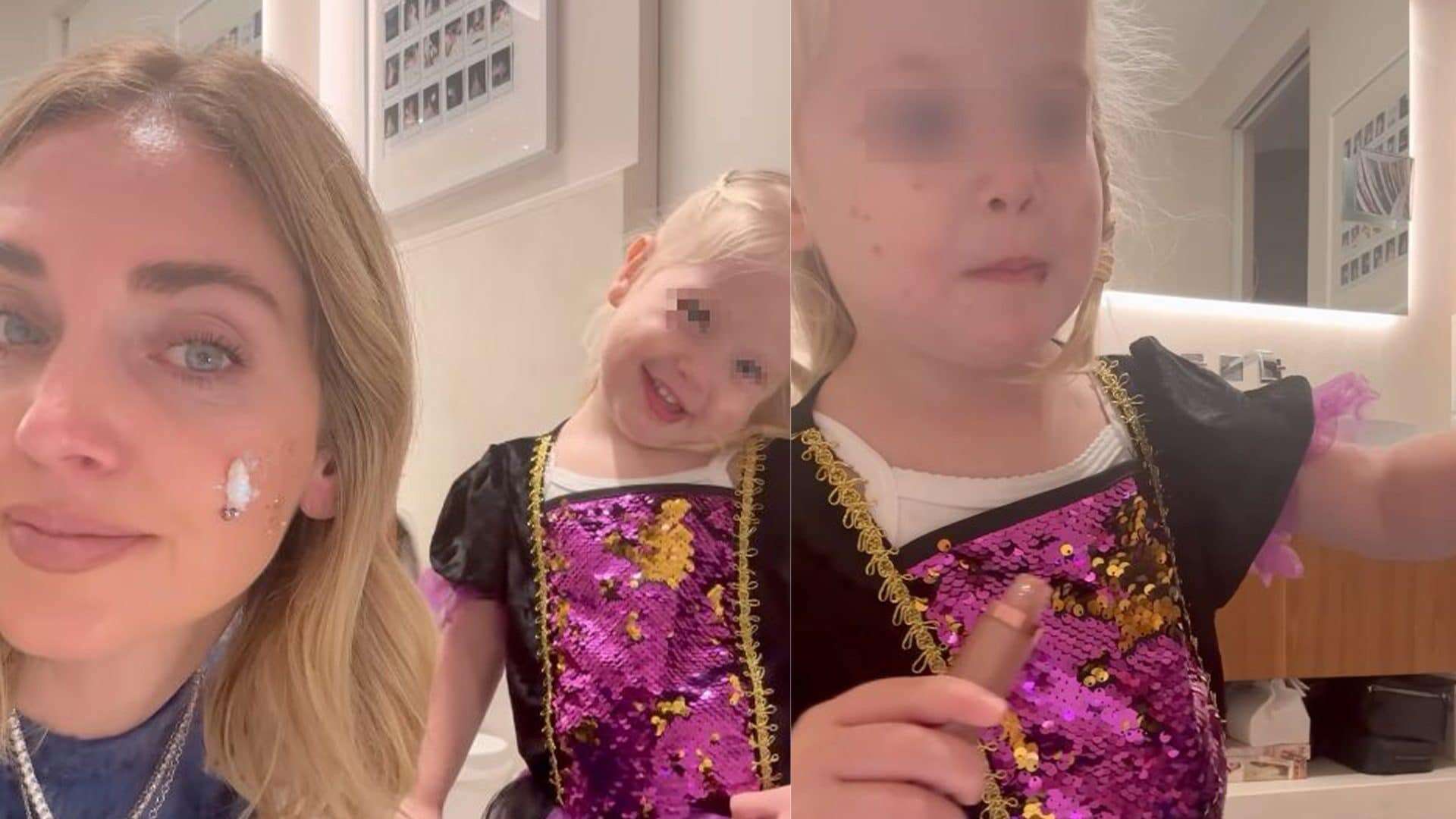 Vittoria gioca coi trucchi di Chiara Ferragni e diventa la make-up artist della mamma