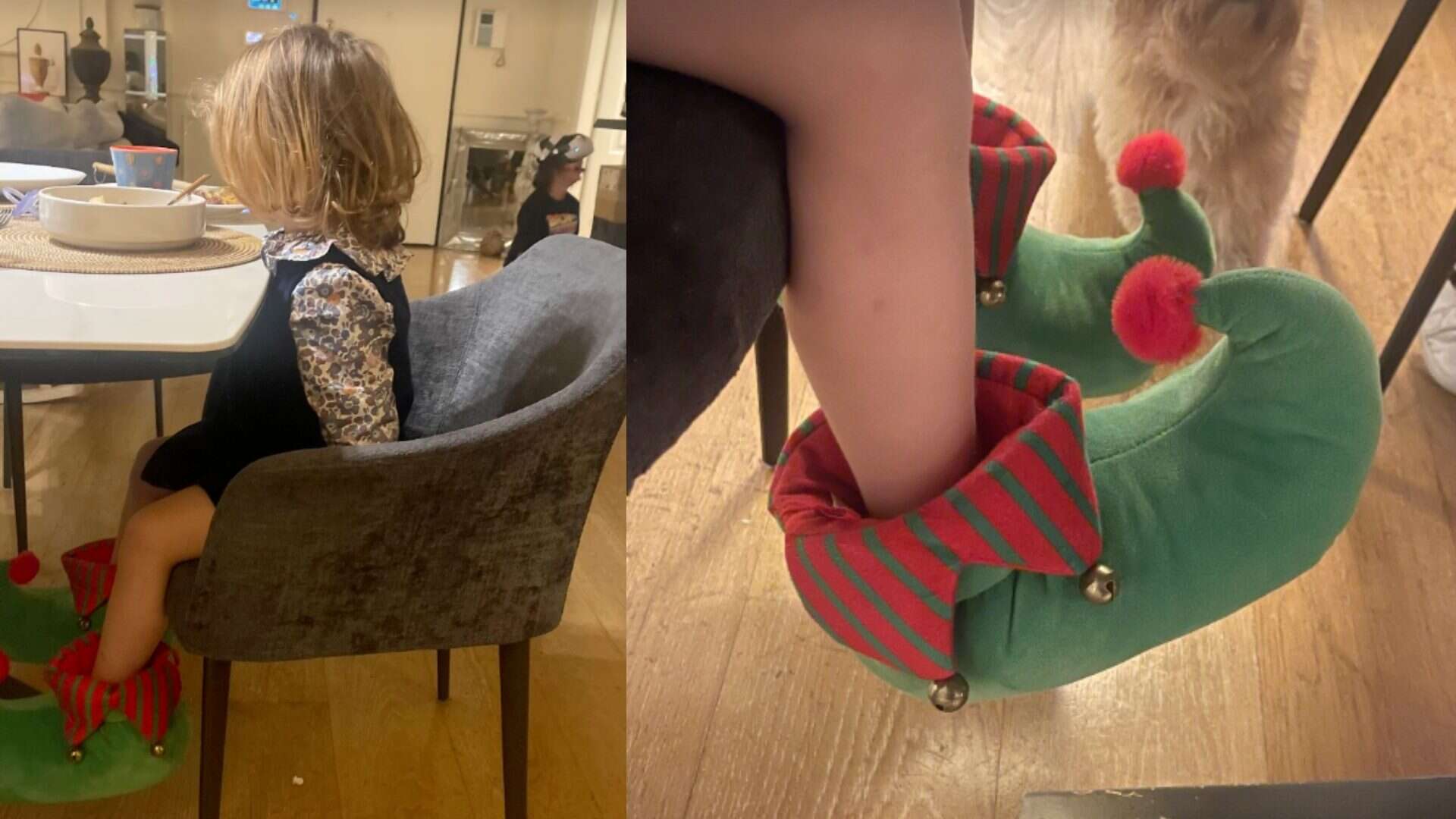 Luna Marì si trasforma in un elfo di Babbo Natale: con le pantofole da folletto è pronta per le feste