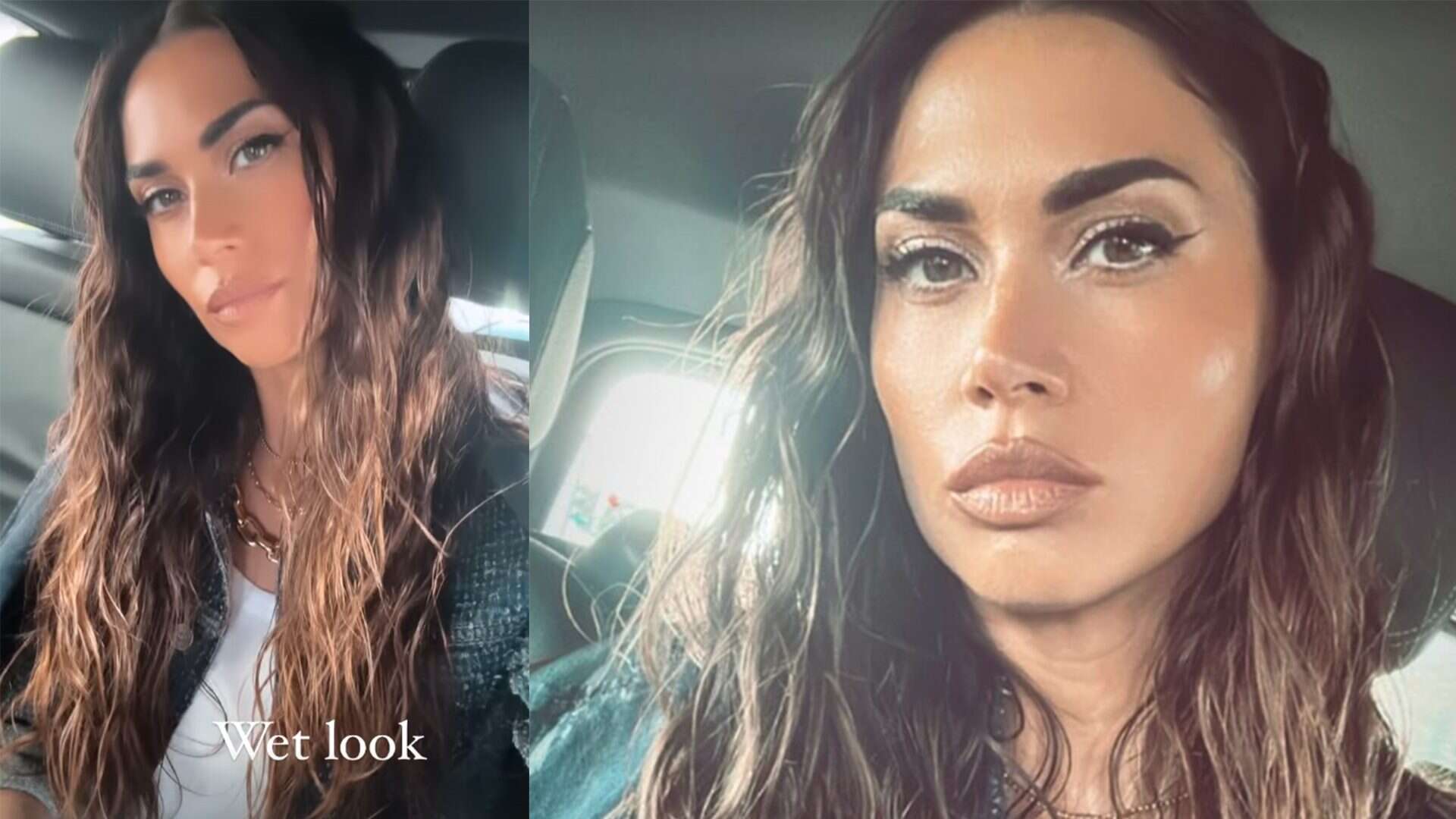 Il wet look di Melissa Satta: alle sfilate di Milano segue il trend dei capelli effetto bagnato