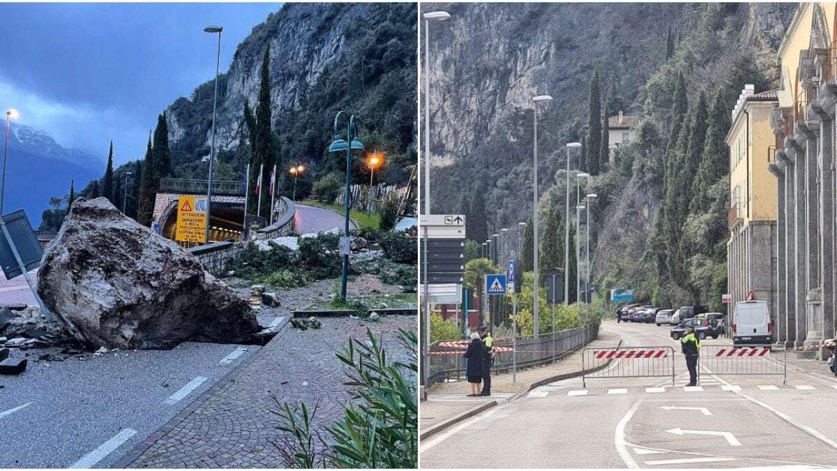 Frana sulla Gardesana, tre massi cadono sulla carreggiata: famiglia evacuata e strada chiusa fino al 14 marzo