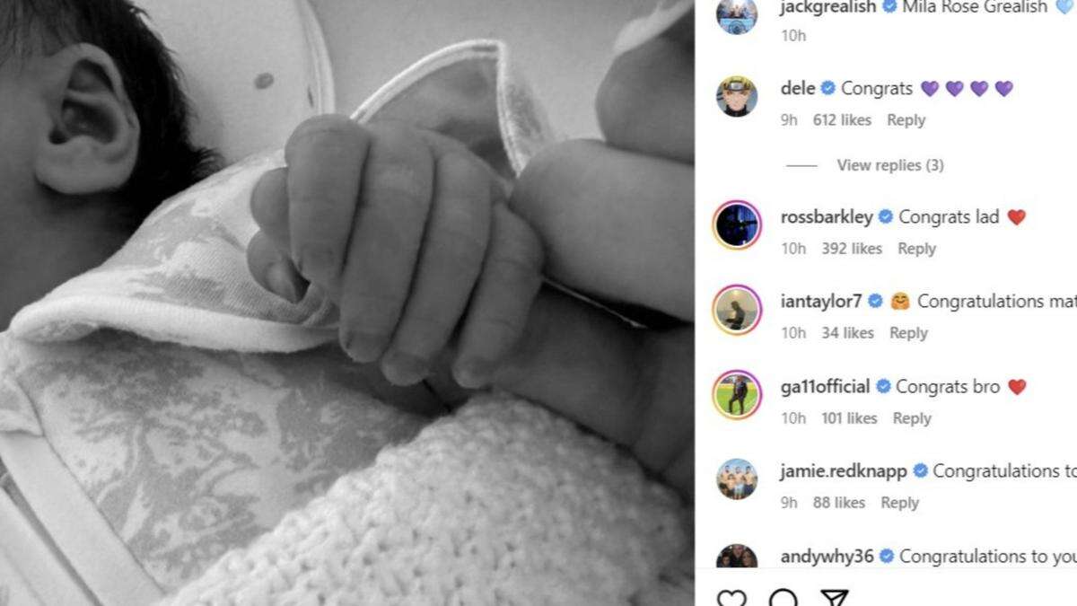 England footballer Jack Grealish is a dad for first time