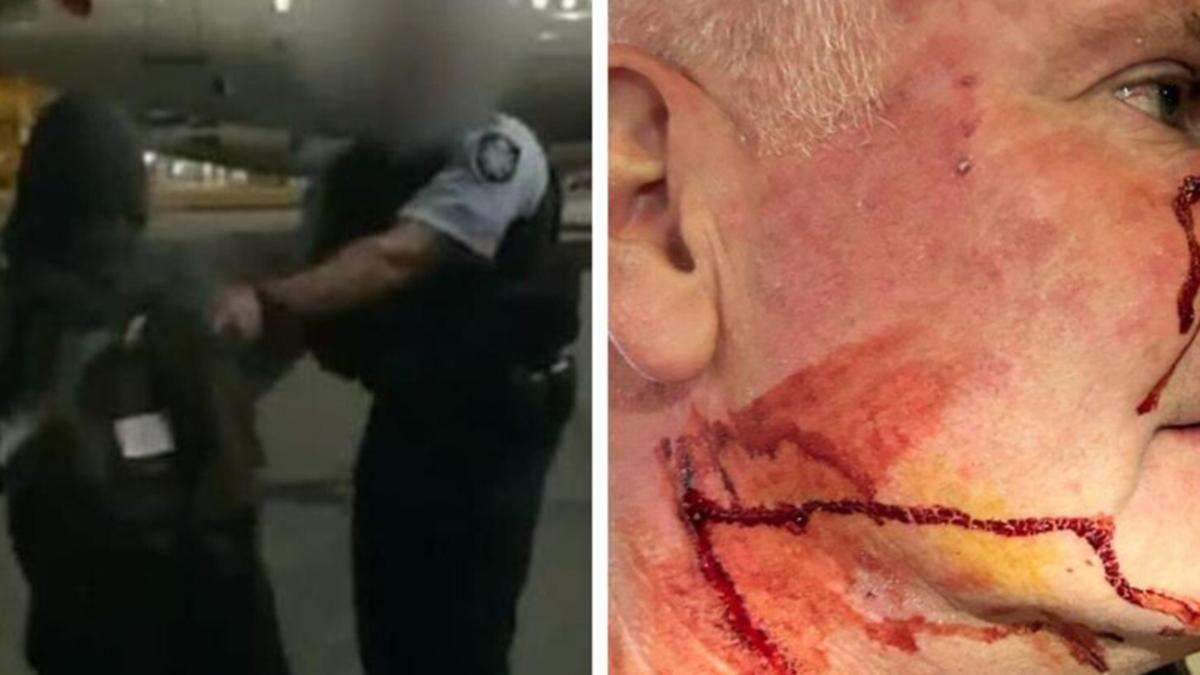 Horror alleged attack on cop at busy airport