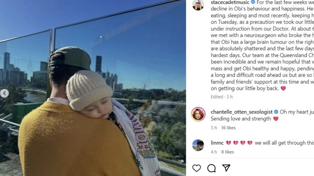 Erin McNaught and Stace Cadet's son, 7 months, diagnosed with brain tumour