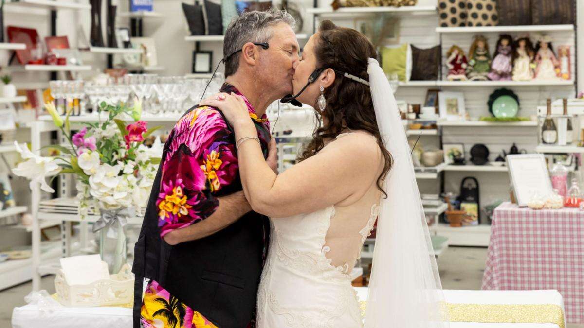 Perth couple together 20 years get married inside OP SHOP